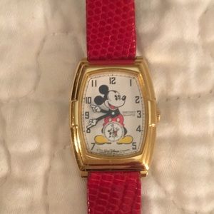 Mickey Mouse gold tone seiko watch red band